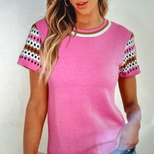 Last 1 🌺Pink short sleeve knit sweater top. Large. New